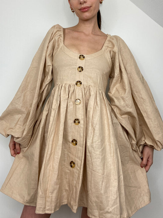 Chloie Empire Waist Linen Mini Dress (S)